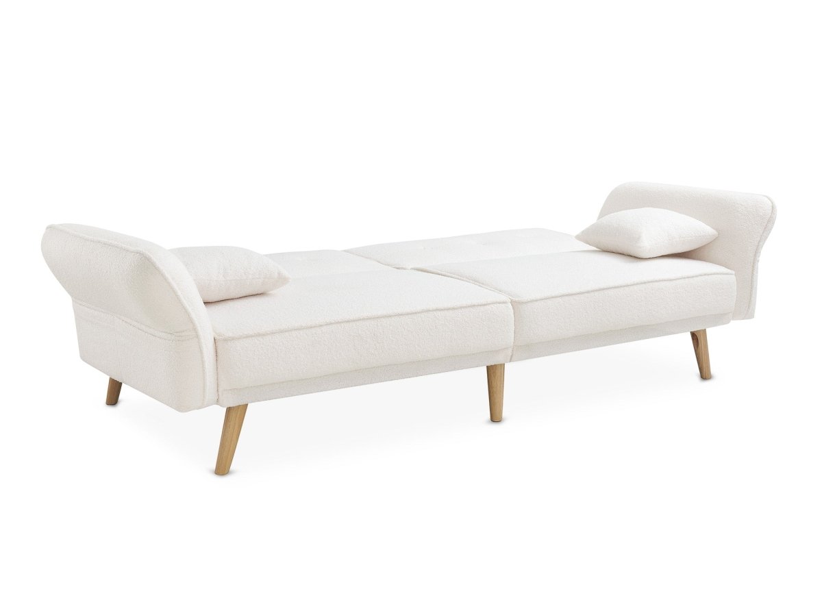 Canapé clic clac 3 places en tissu bouclette blanc écru CHILI - DécoInParis