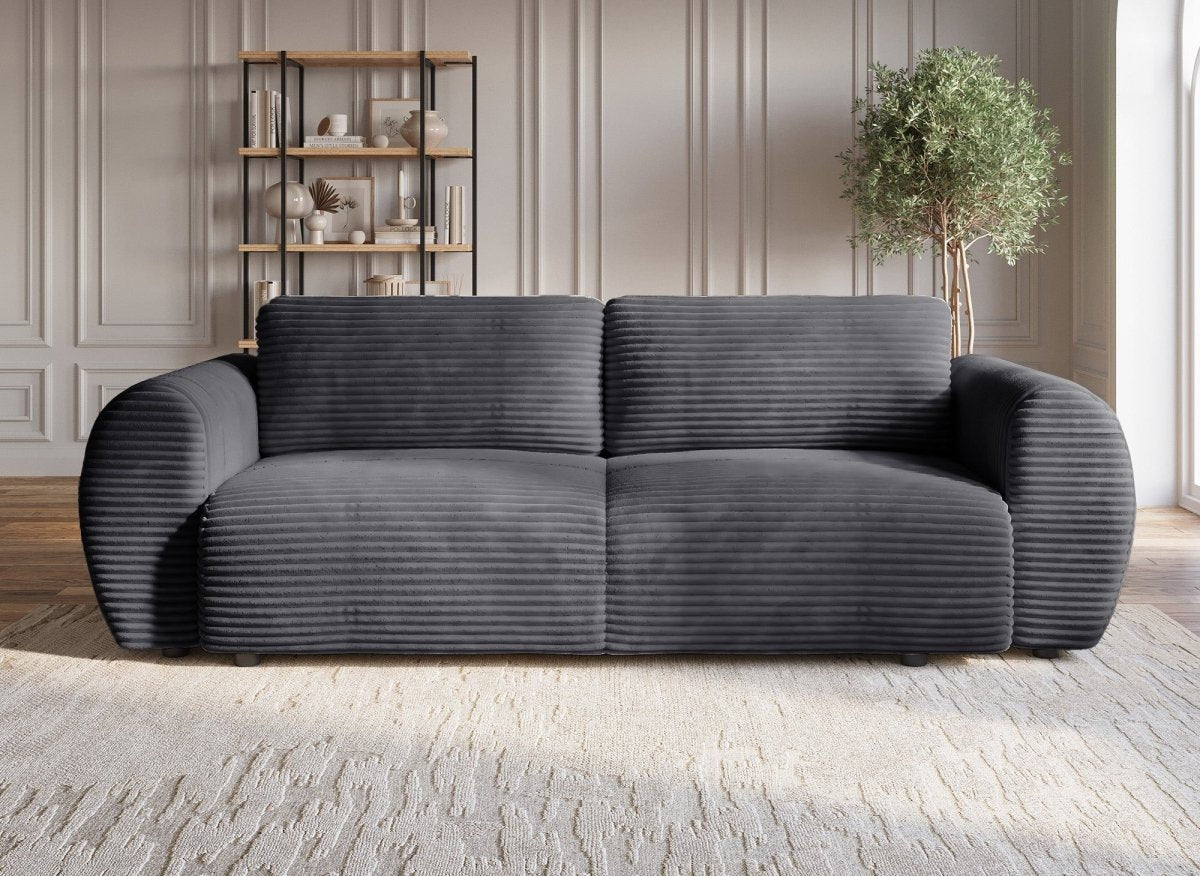 Canapé convertible 3 places avec coffre en gros côtelé doux gris TILDA. - DécoInParis