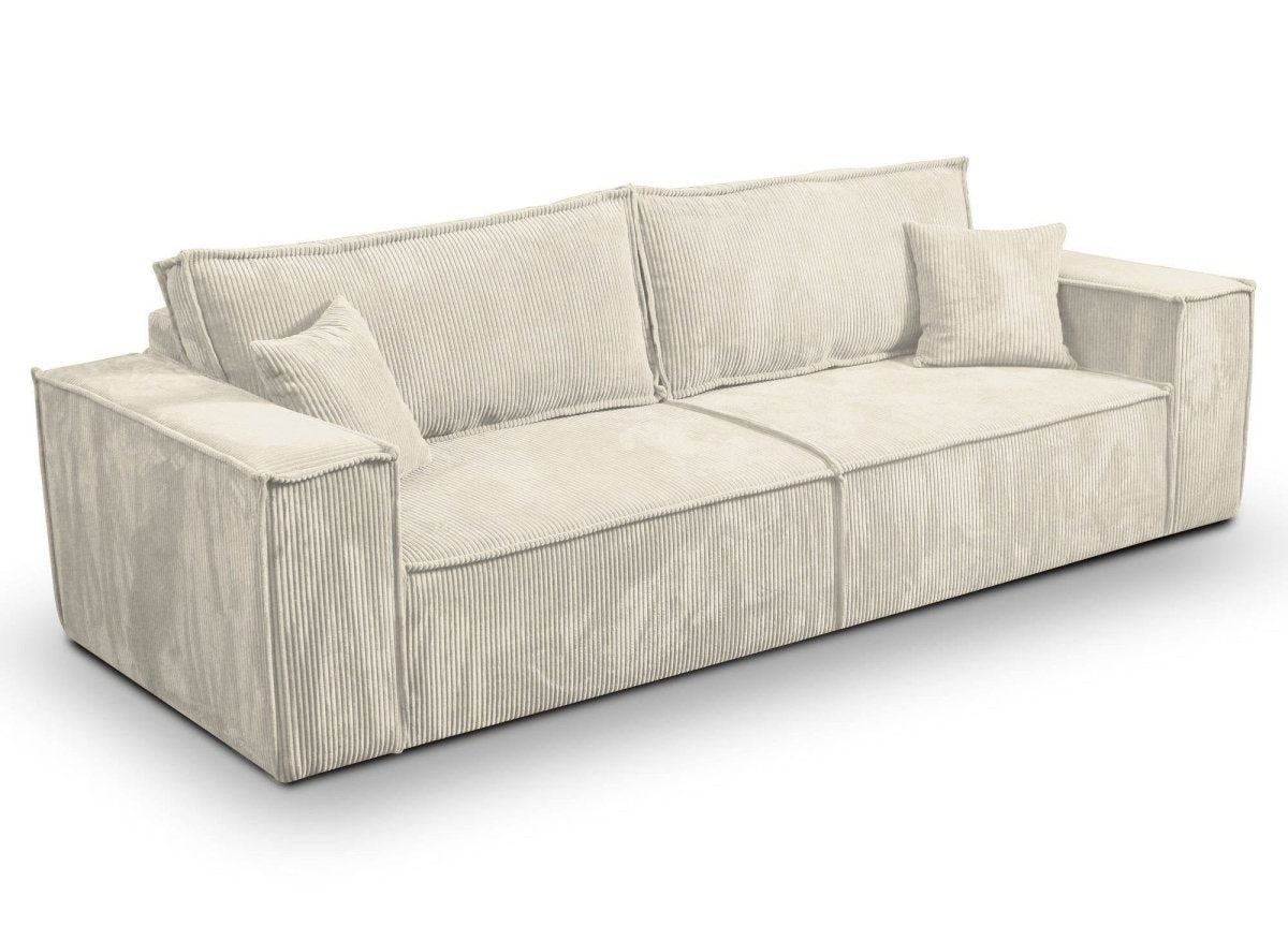 Canapé convertible 3 places avec coffre en velours côtelé beige JADE - DécoInParis