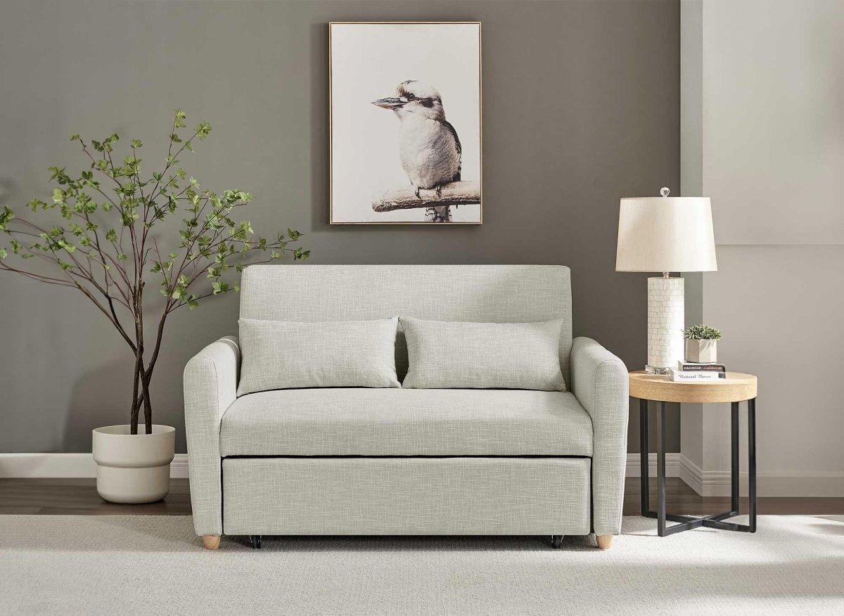 Canapé convertible 3 places en tissu beige KALAYA - DécoInParis