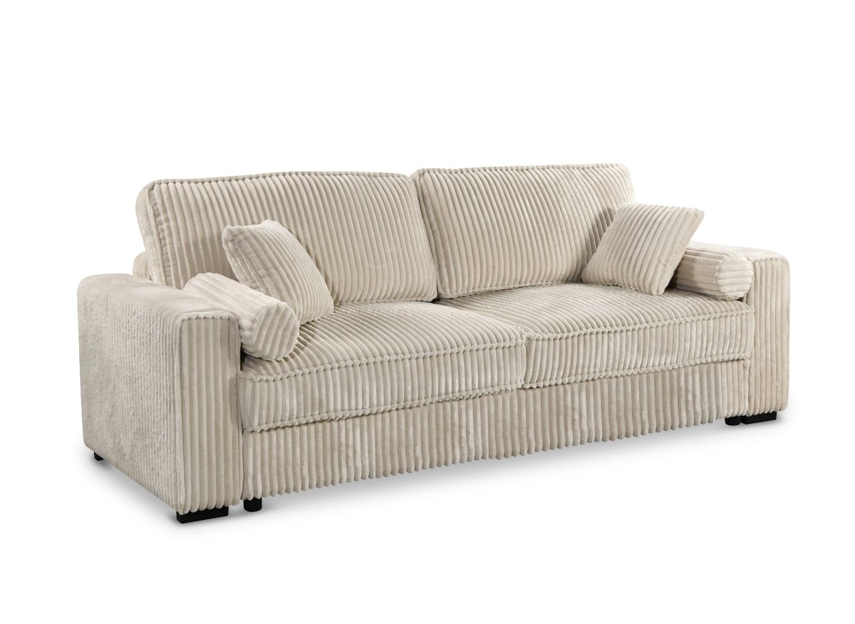 Canapé convertible 3 places en velours côtelé épais beige ALINE - DécoInParis