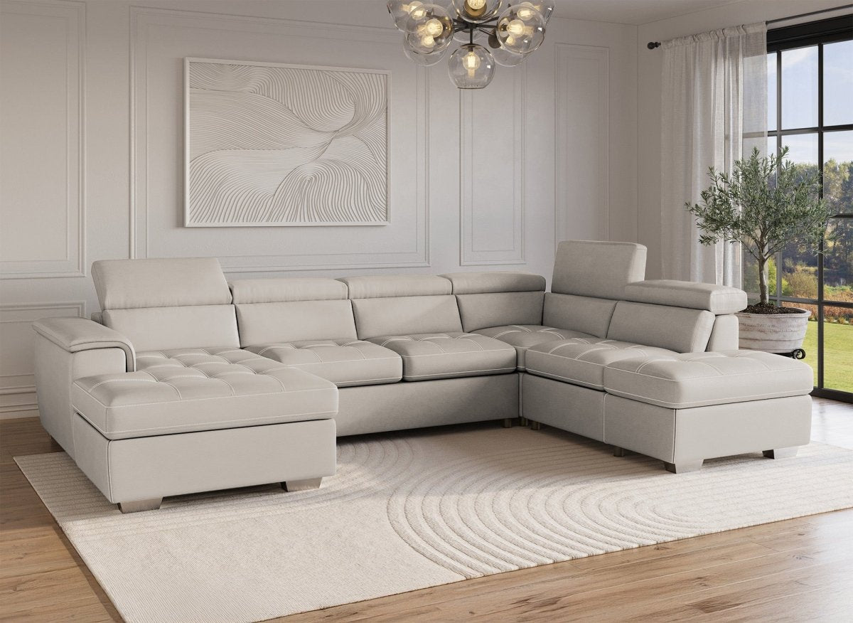 Canapé convertible et panoramique avec coffre de rangement en tissu beige OLIVER - Angle Gauche - DécoInParis