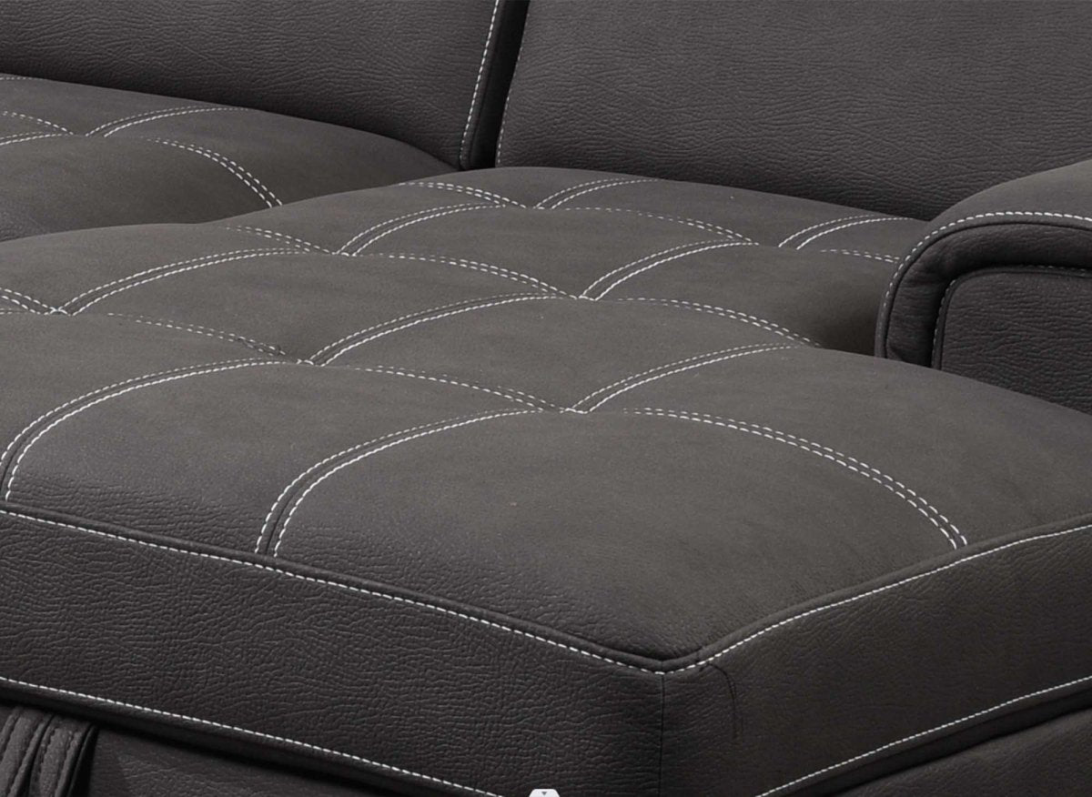 Canapé convertible et panoramique avec coffre de rangement en tissu gris OLIVER - Angle Droit - DécoInParis