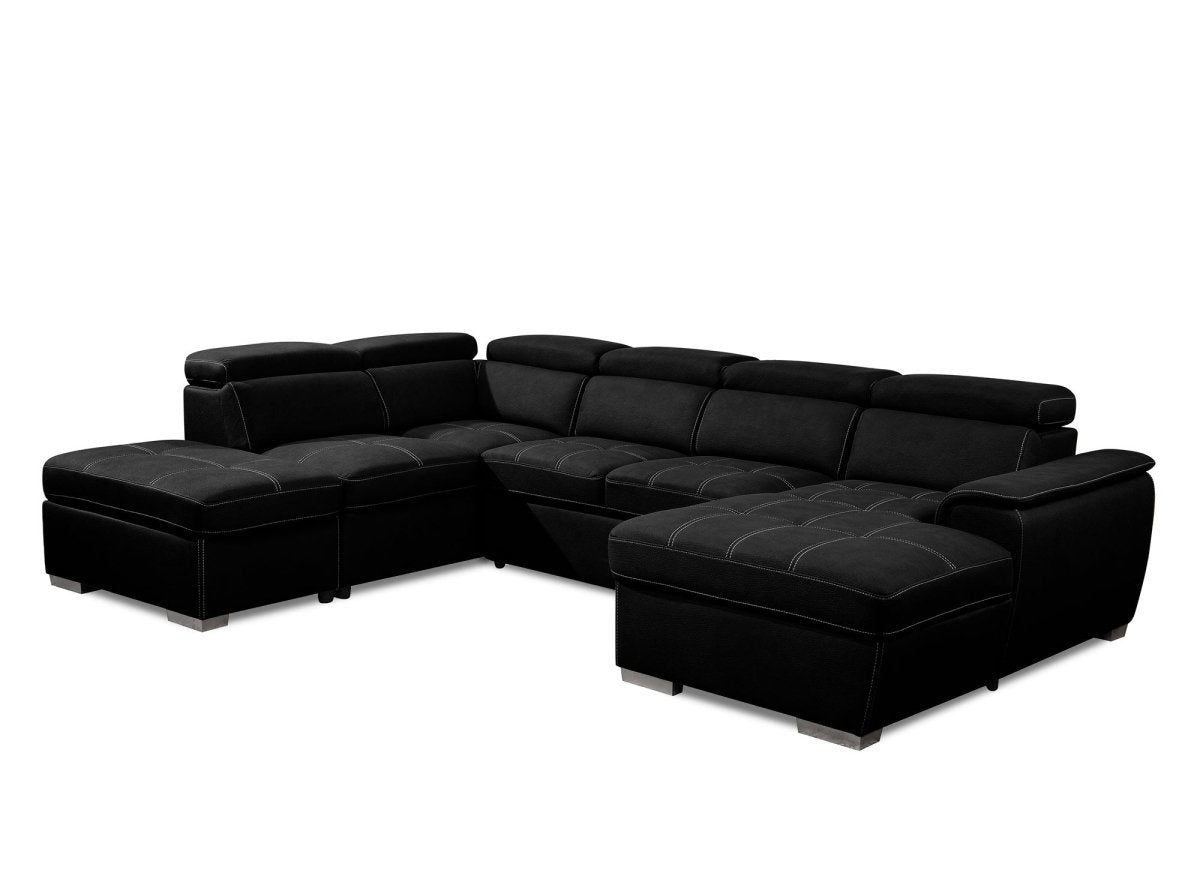 Canapé convertible et panoramique avec coffre de rangement en tissu noir OLIVER - Angle Droit - DécoInParis
