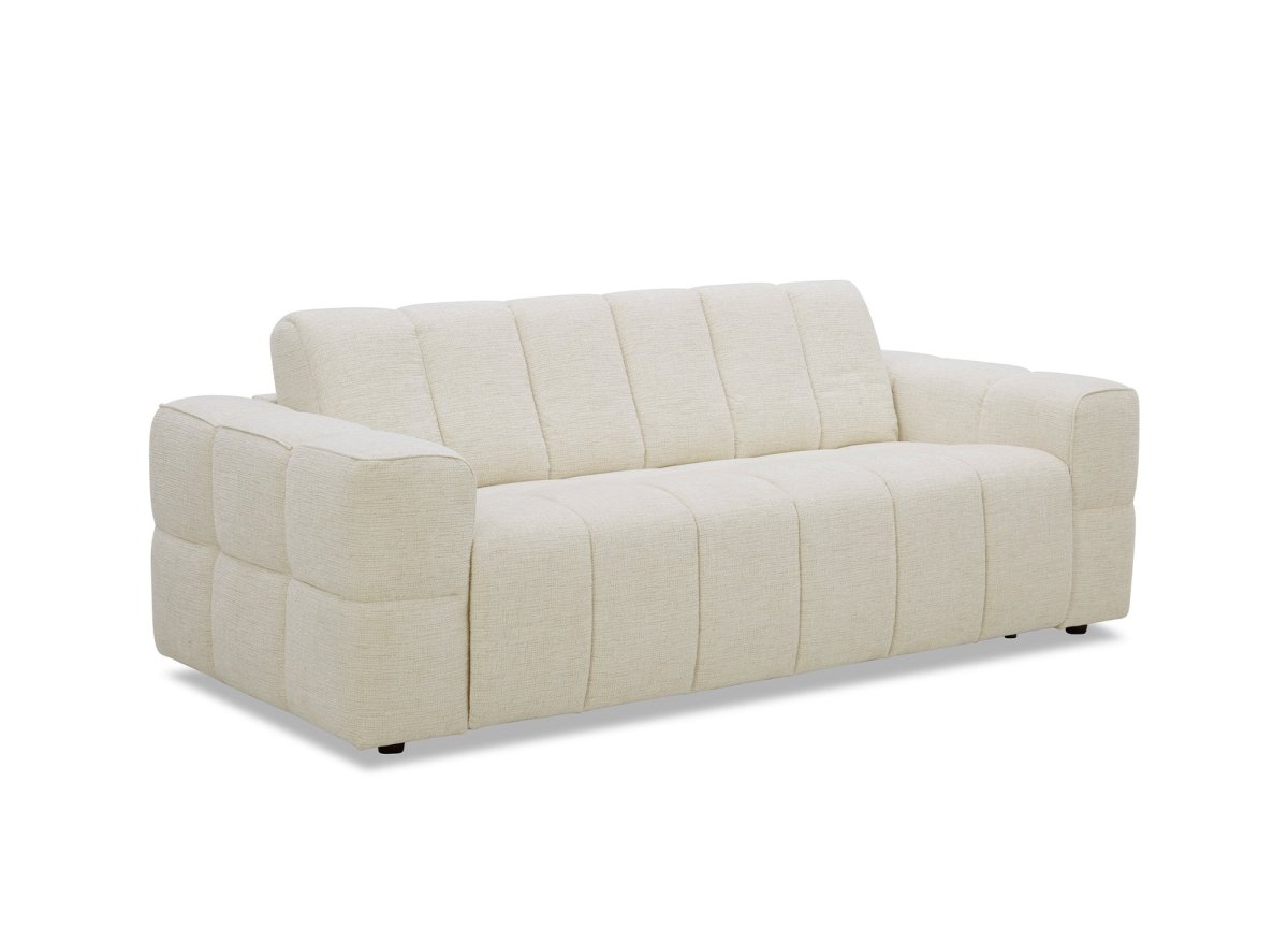 Canapé convertible express 3 places en velours texturé beige BASILE - DécoInParis