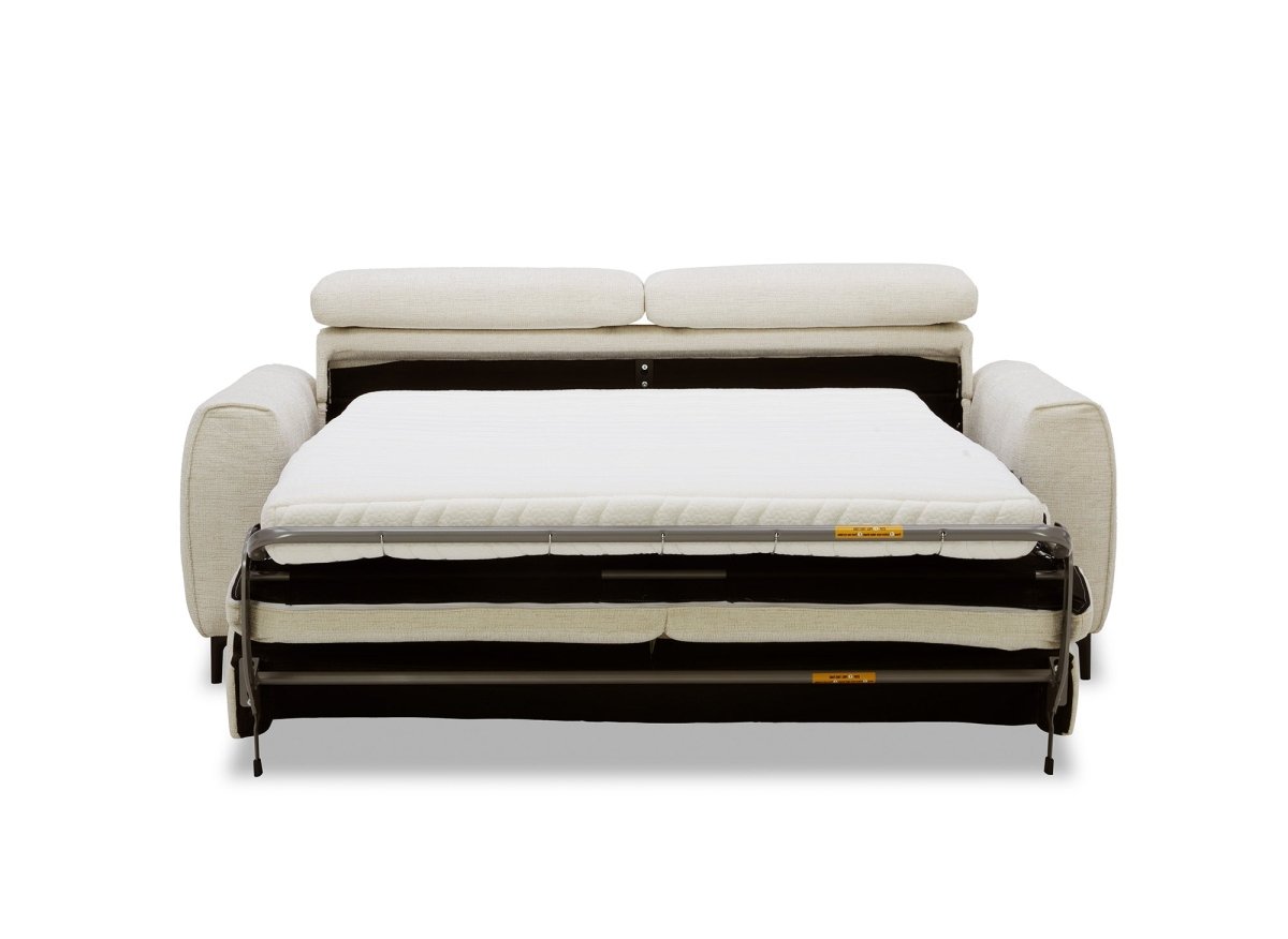 Canapé convertible express 3 places en velours texturé beige CALEB - DécoInParis