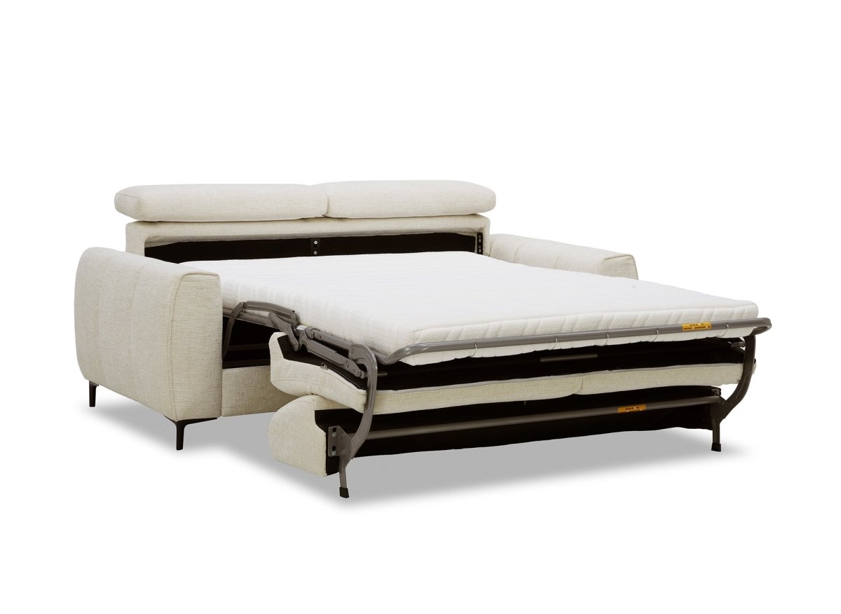 Canapé convertible express 3 places en velours texturé beige CALEB - DécoInParis