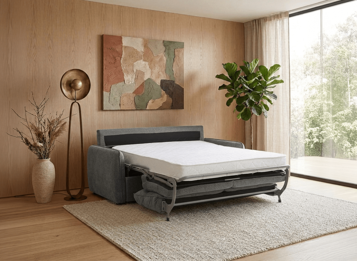 Canapé convertible express 3 places matelas 15 cm en tissu texturé terracotta ADILIO - DécoInParis