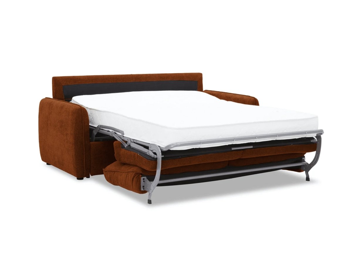 Canapé convertible express 3 places matelas 15 cm en tissu texturé terracotta ADILIO - DécoInParis