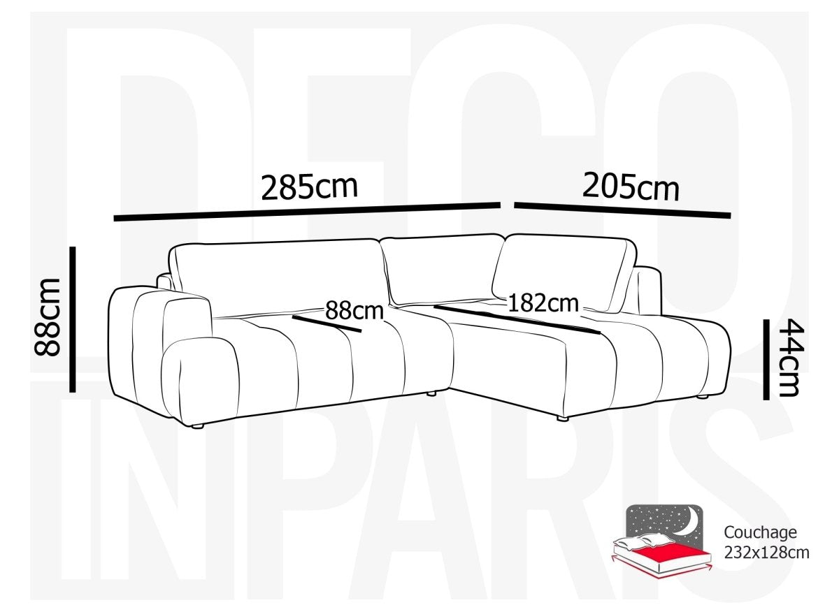 Canapé d'angle convertible avec coffre en tissu beige HAVEN - Angle droit - DécoInParis
