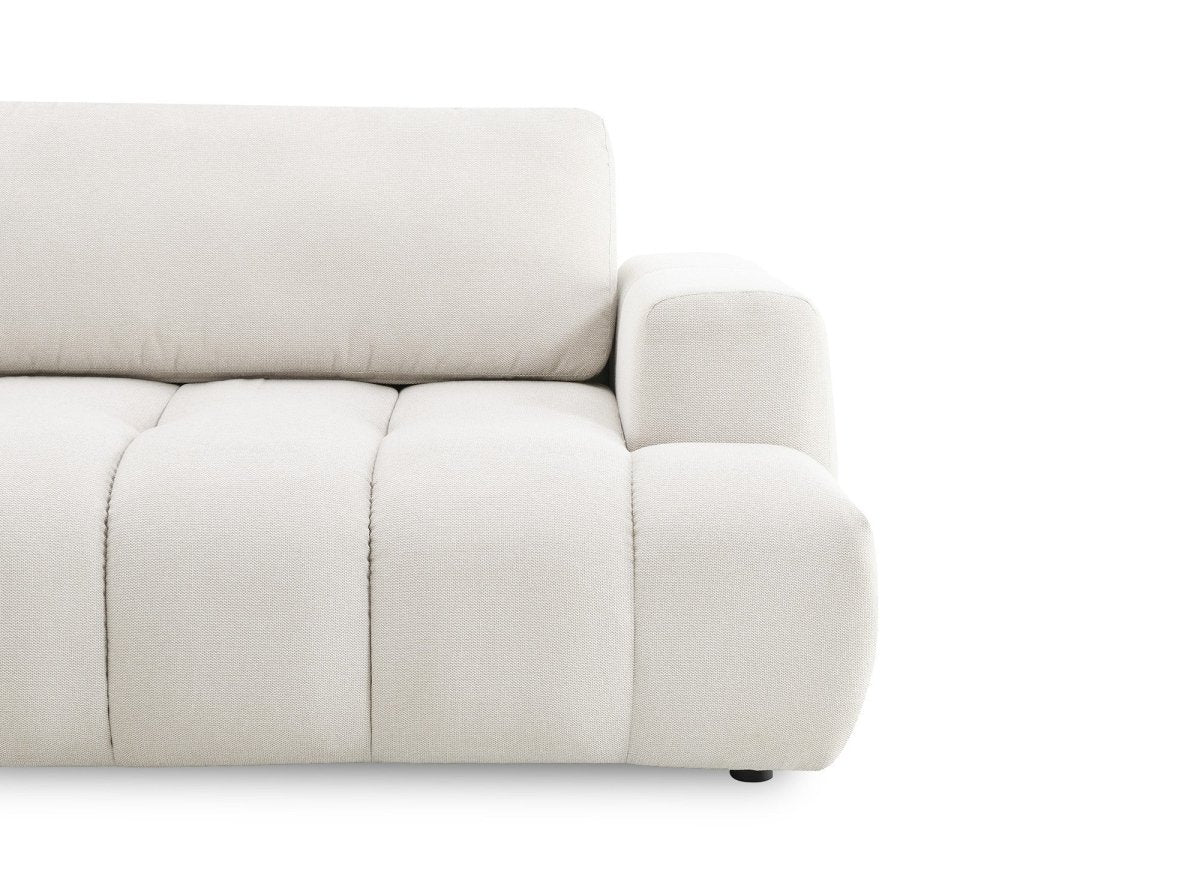 Canapé d'angle convertible avec coffre en tissu beige HAVEN - Angle gauche - DécoInParis