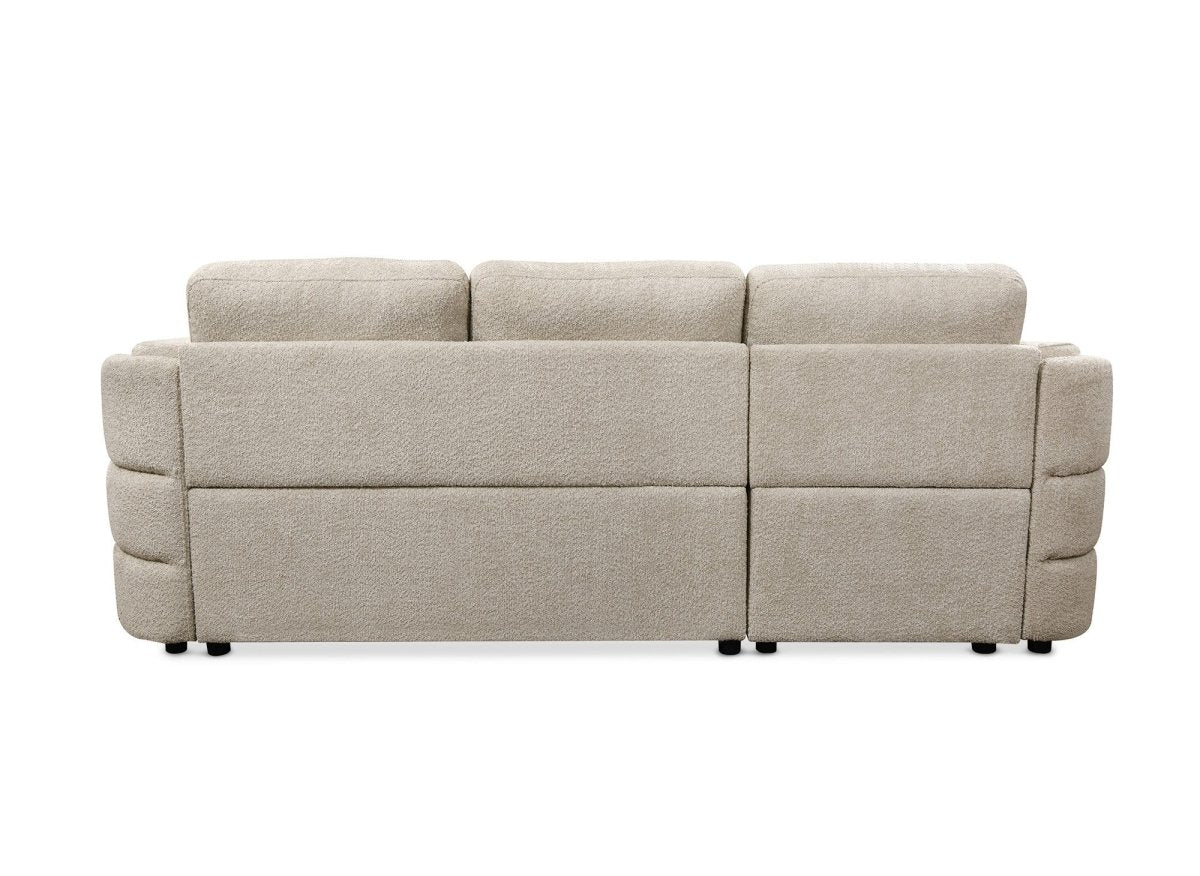 Canapé d'angle convertible avec coffre en tissu bouclette beige CALANDRA - Angle gauche - DécoInParis