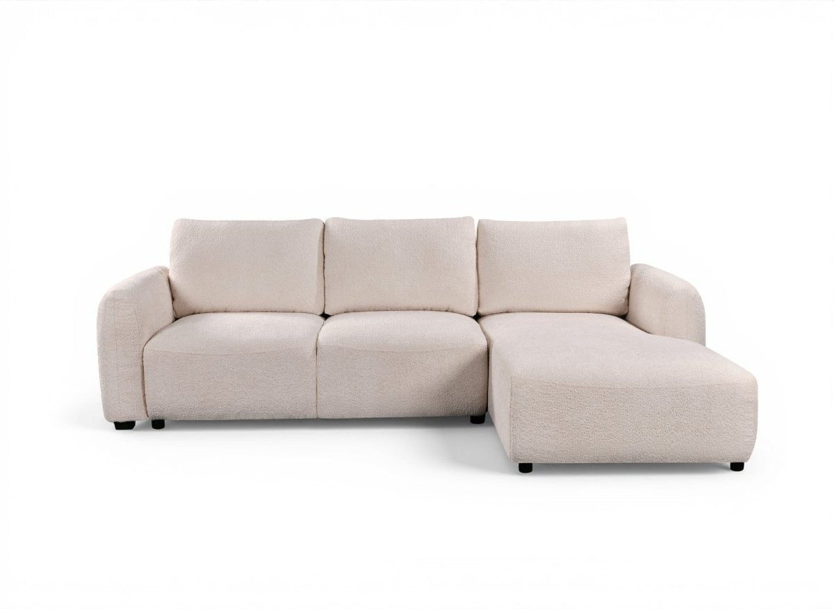 Canapé d'angle convertible avec coffre en tissu bouclette beige MARLA - Angle droit - DécoInParis