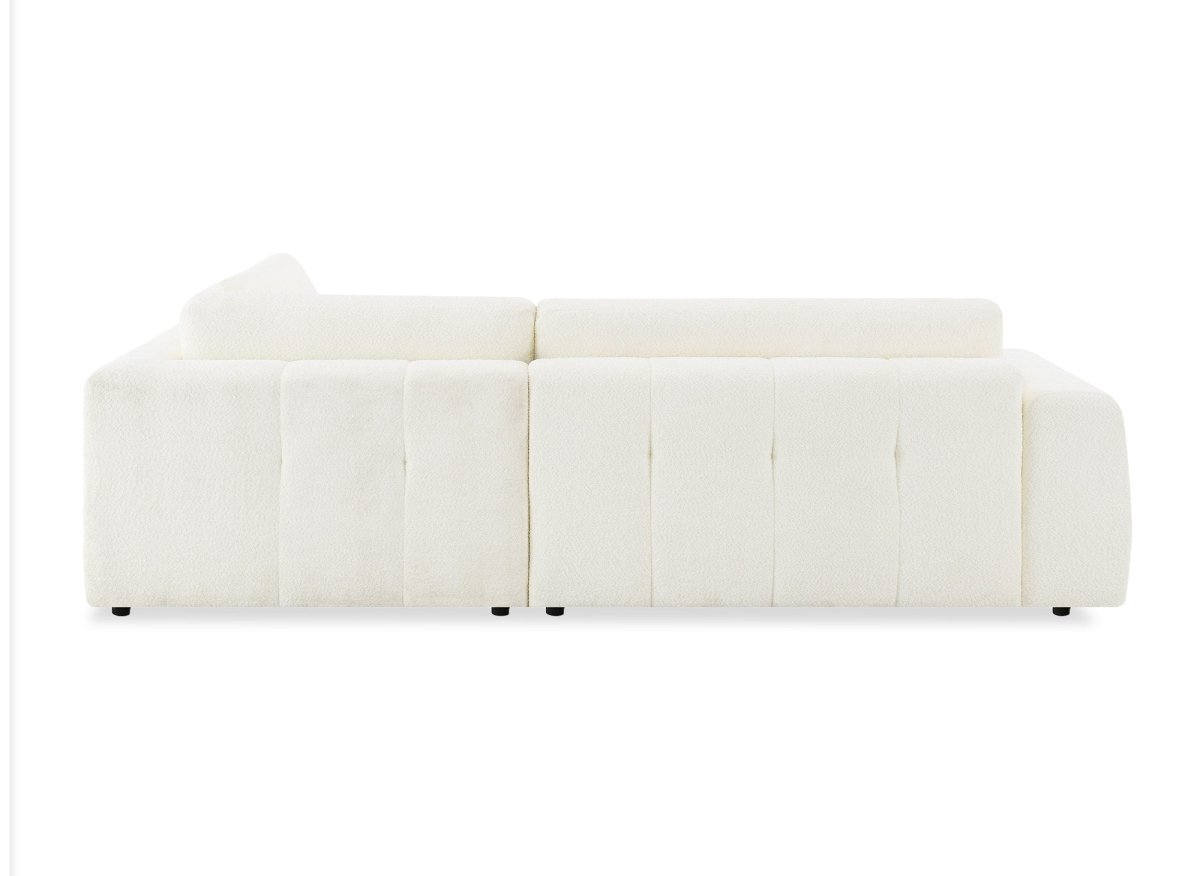 Canapé d'angle convertible avec coffre en tissu bouclette écru HAVEN - Angle droit - DécoInParis