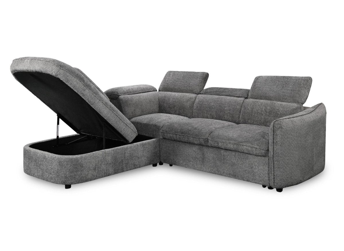 Canapé d'angle convertible avec coffre en tissu bouclette gris BAYA - angle gauche - DécoInParis