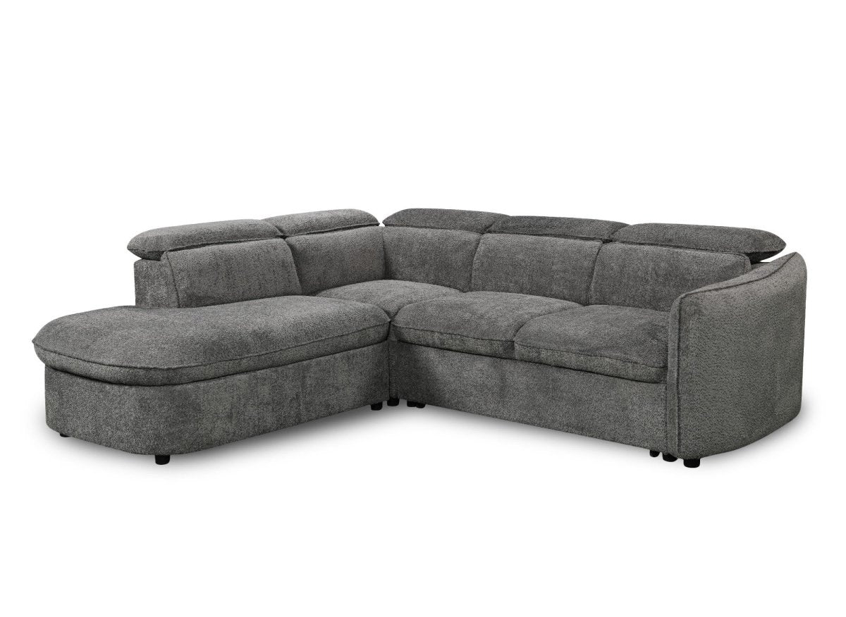 Canapé d'angle convertible avec coffre en tissu bouclette gris BAYA - angle gauche - DécoInParis