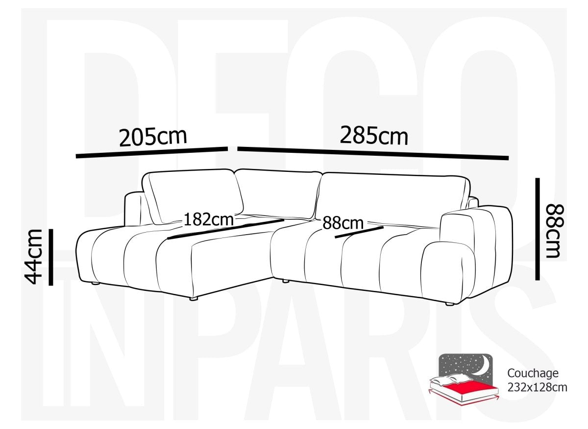 Canapé d'angle convertible avec coffre en tissu gris HAVEN - Angle gauche - DécoInParis