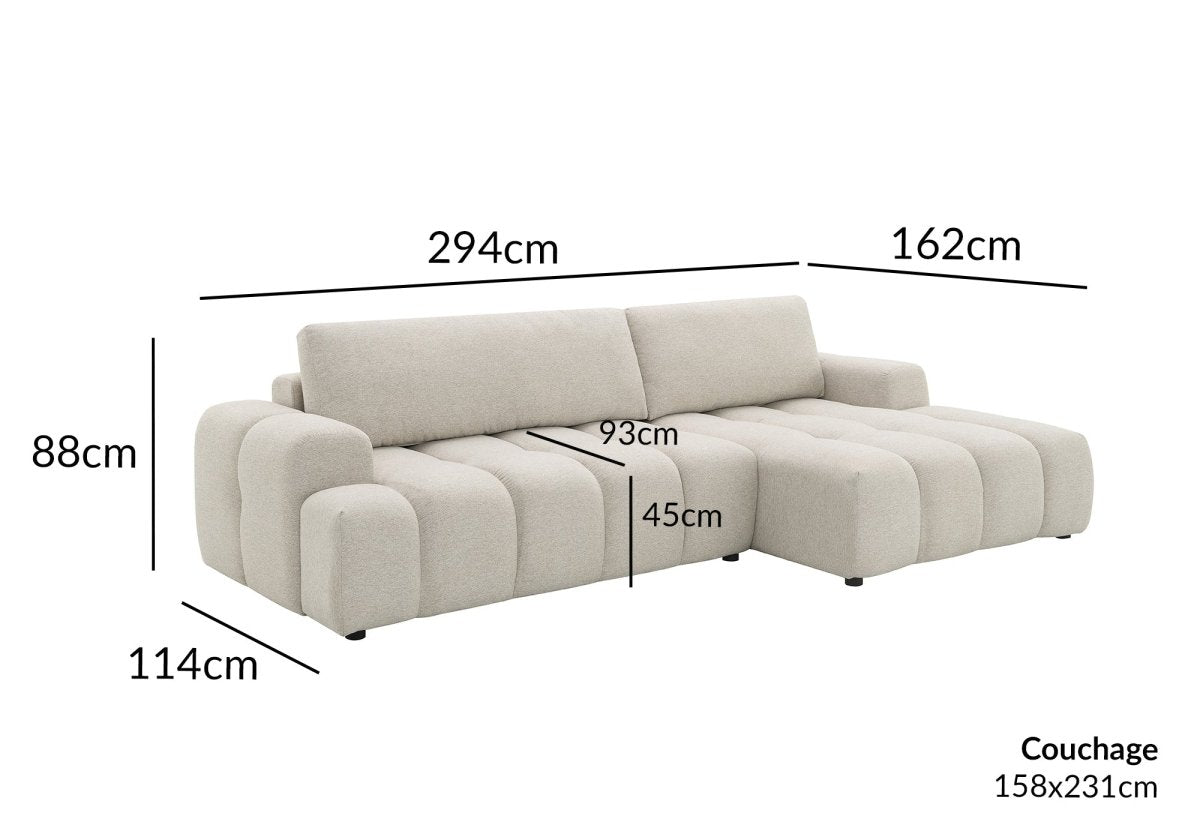 Canapé d'angle convertible avec coffre en tissu texturé beige BERENICE - Angle droit - DécoInParis