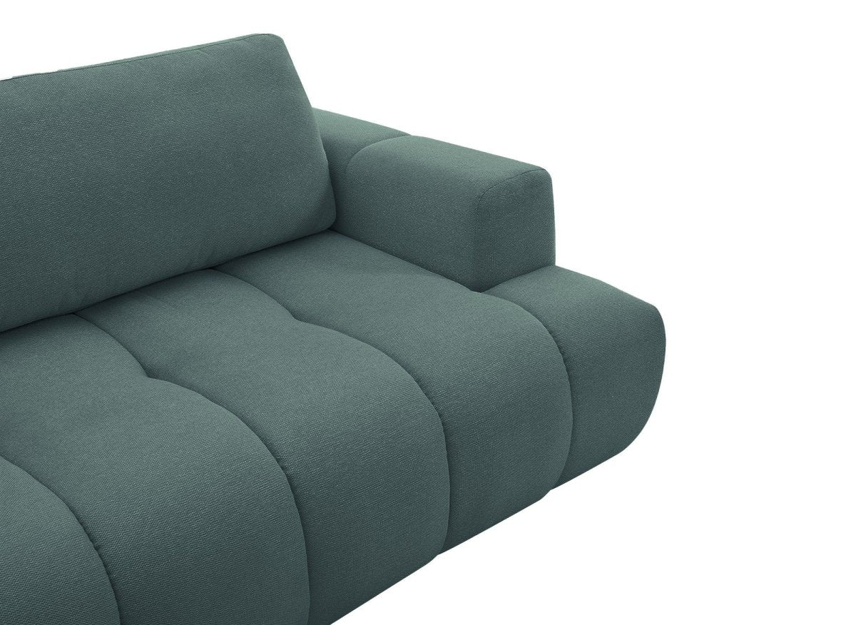 Canapé d'angle convertible avec coffre en tissu vert olive HAVEN - Angle gauche - DécoInParis