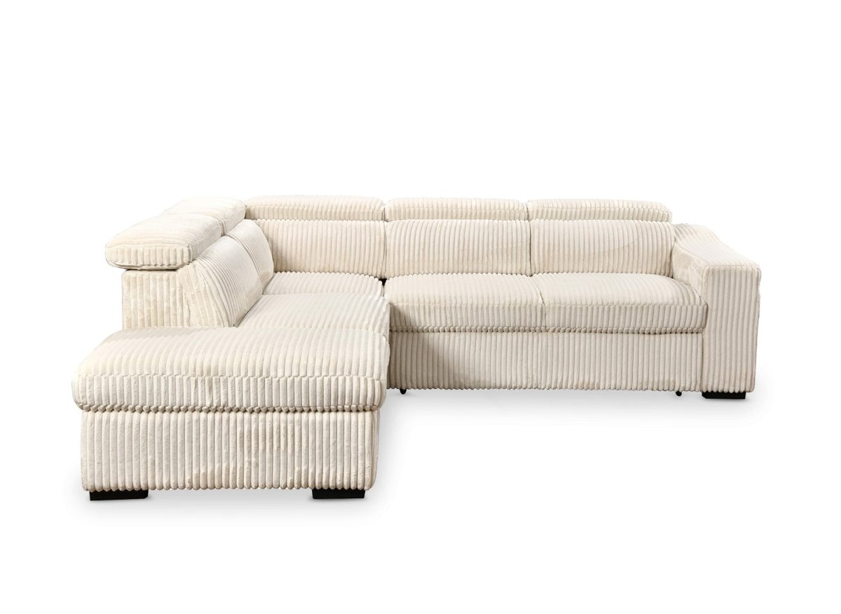 Canapé d'angle convertible avec coffre en velours beige côtelé MARTY - Angle gauche - DécoInParis