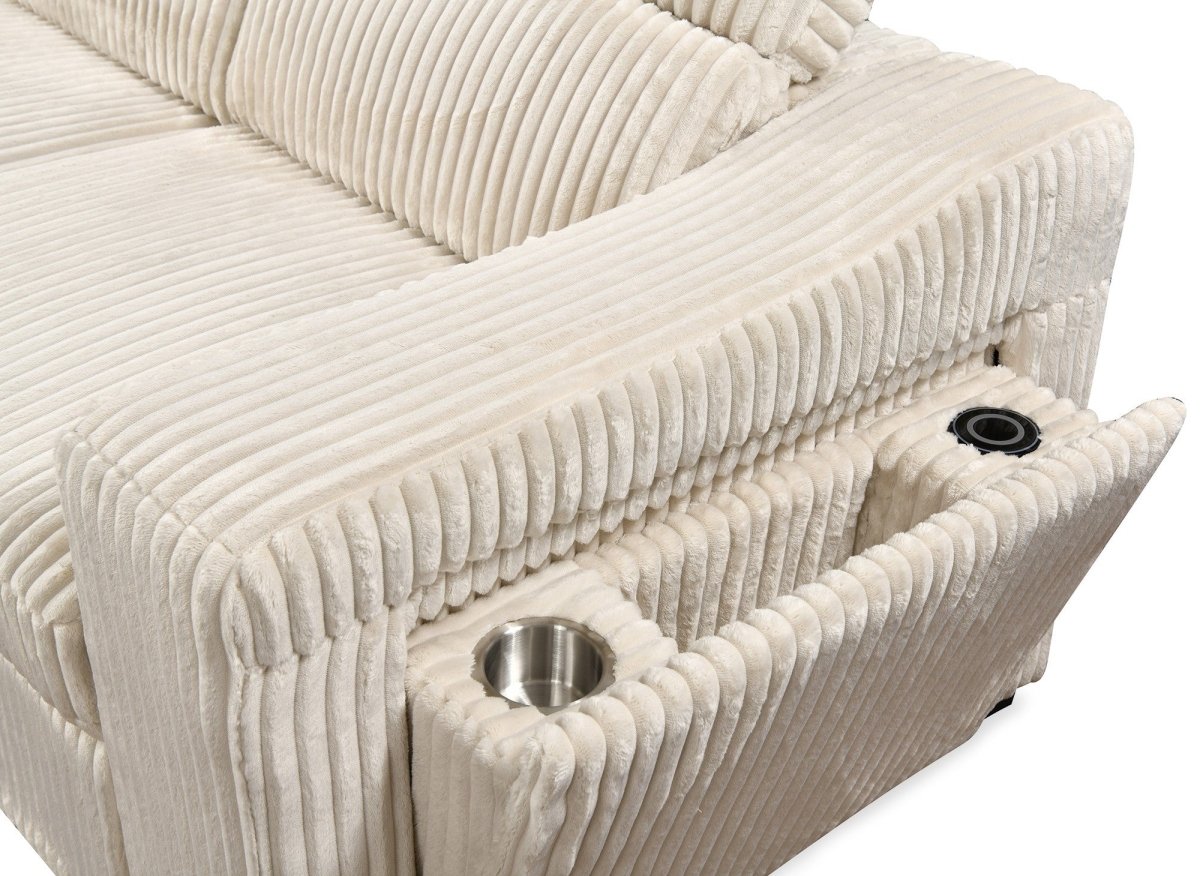 Canapé d'angle convertible avec coffre en velours beige côtelé MARTY - Angle gauche - DécoInParis