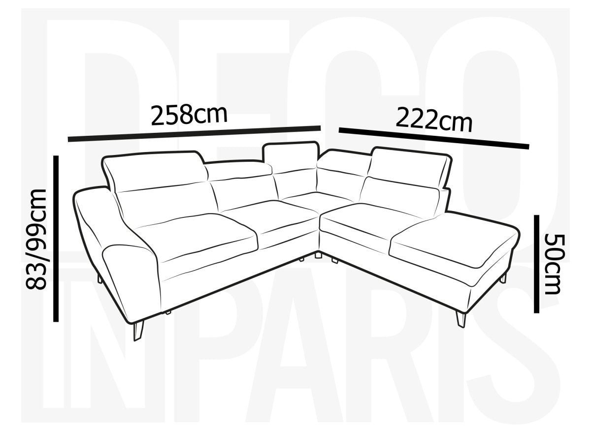 Canapé d'angle convertible avec coffre en velours chiné beige DALTON - Angle droit - DécoInParis