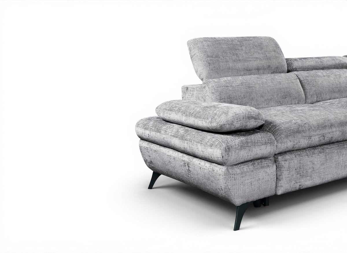 Canapé d'angle convertible avec coffre en velours chiné gris LUFY - Angle droit - DécoInParis