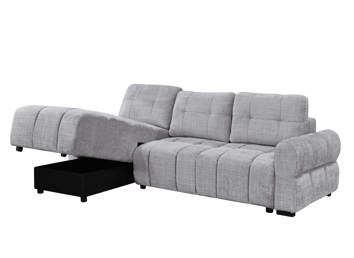 Canapé d'angle convertible avec coffre en velours chiné gris MAHLONE - Angle gauche - DécoInParis