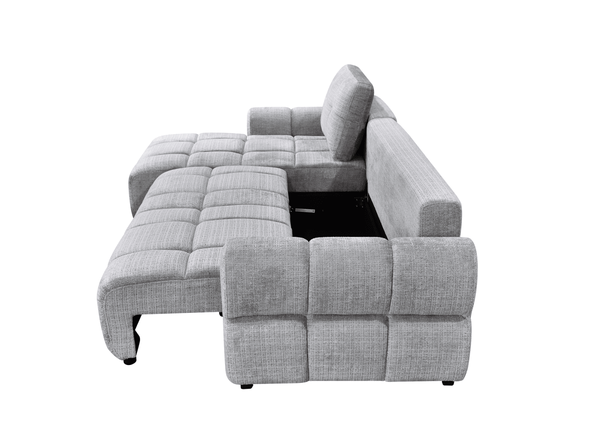 Canapé d'angle convertible avec coffre en velours chiné gris MAHLONE - Angle gauche - DécoInParis