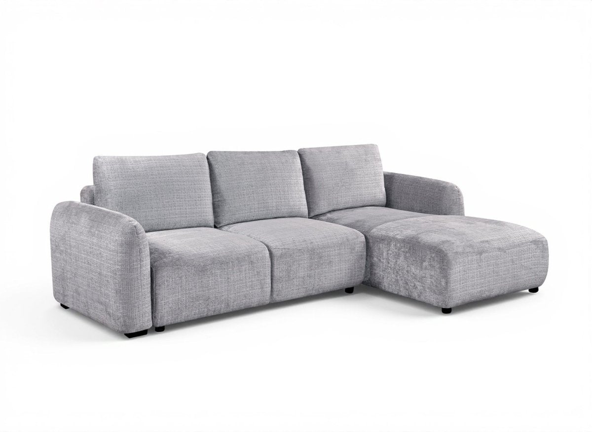 Canapé d'angle convertible avec coffre en velours chiné gris MARLA - Angle droit - DécoInParis