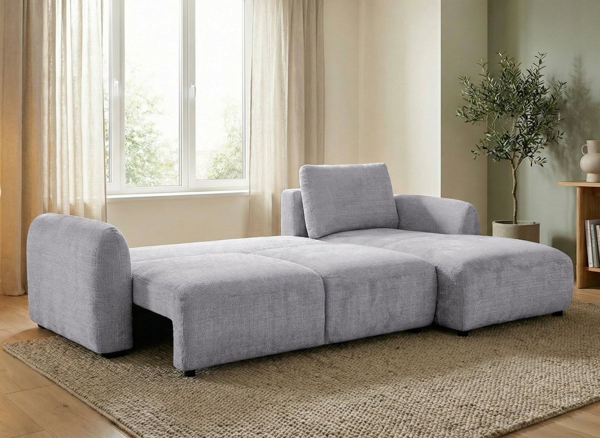 Canapé d'angle convertible avec coffre en velours chiné gris MARLA - Angle droit - DécoInParis