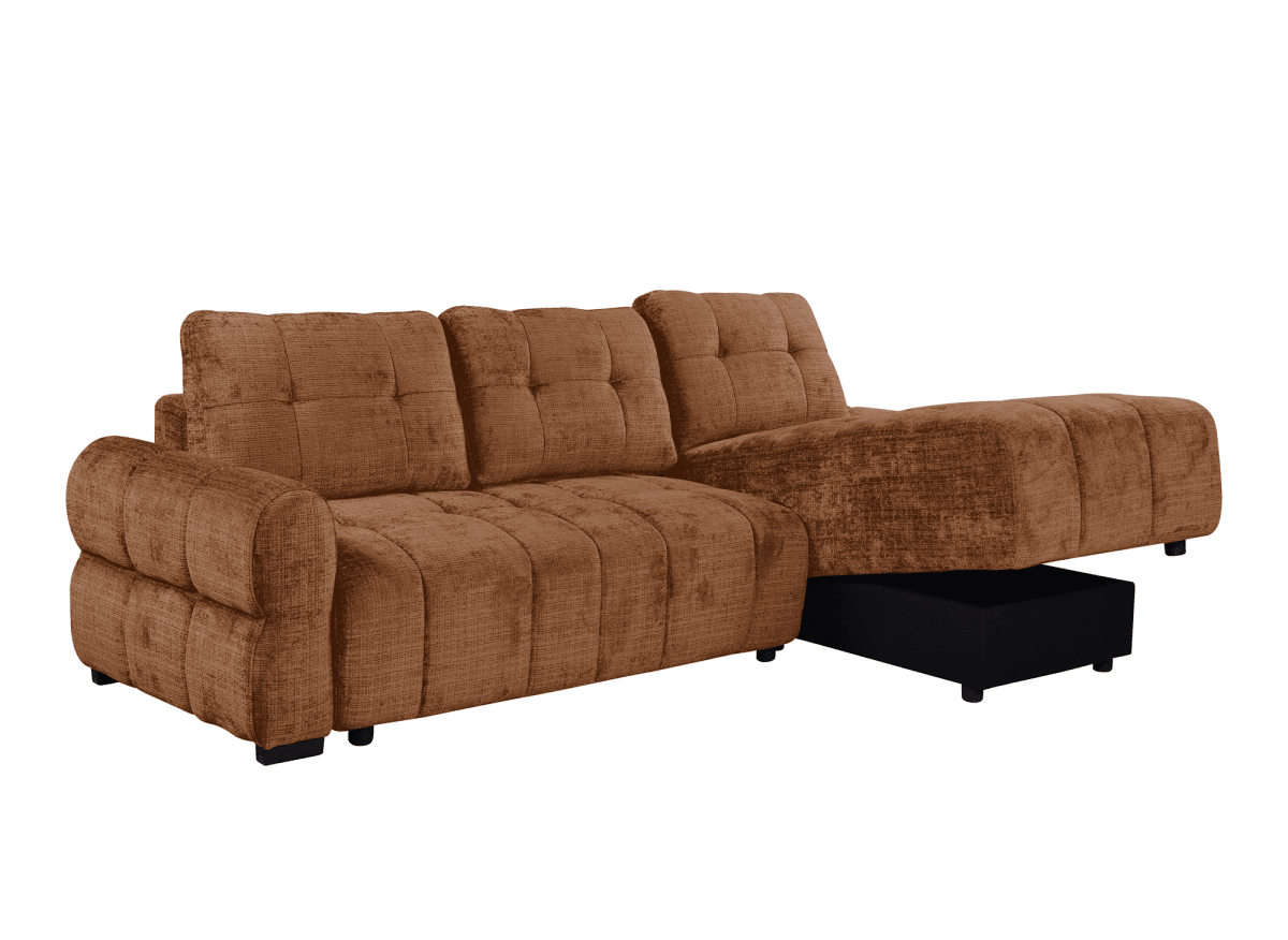 Canapé d'angle convertible avec coffre en velours chiné terracotta MAHLONE - Angle droit - DécoInParis