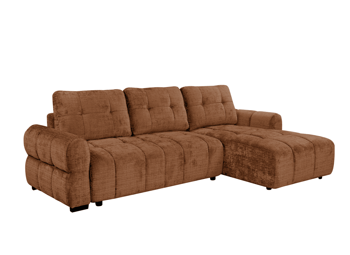 Canapé d'angle convertible avec coffre en velours chiné terracotta MAHLONE - Angle droit - DécoInParis