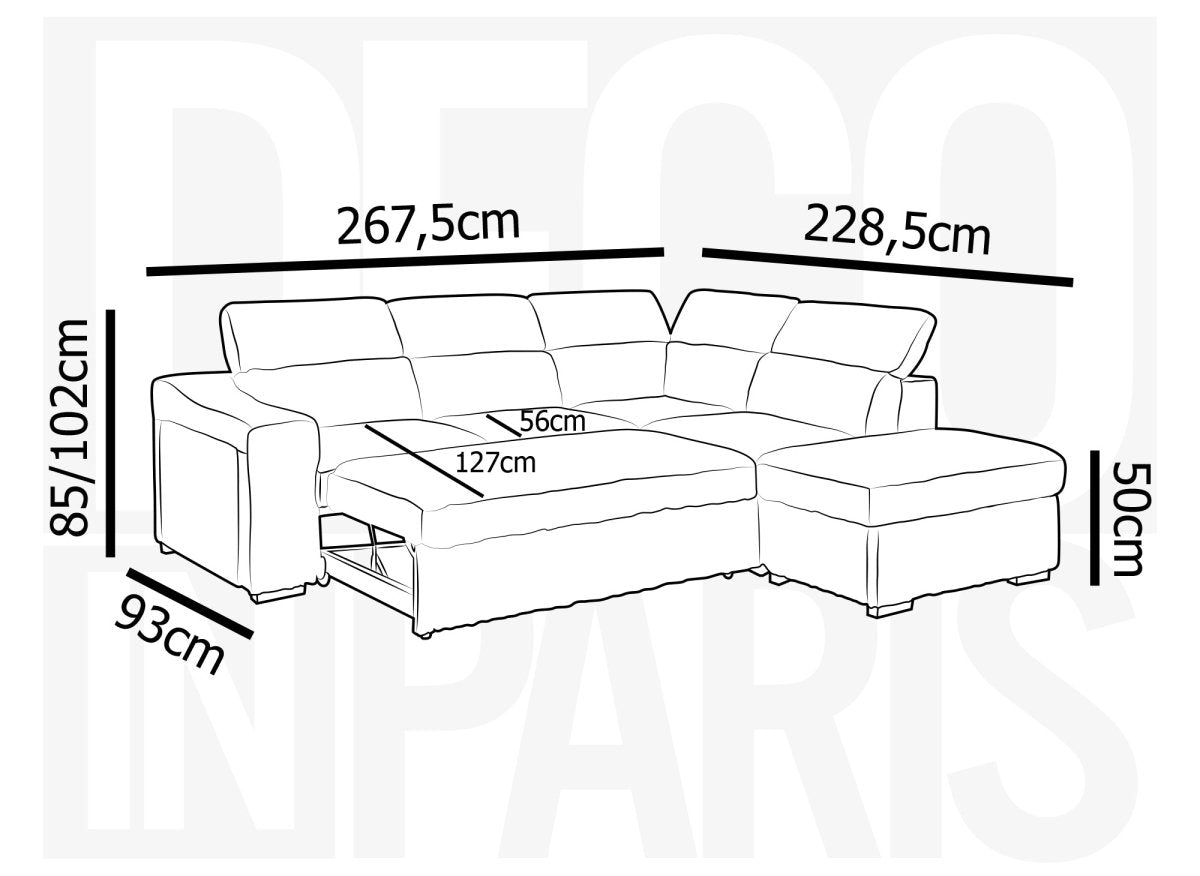 Canapé d'angle convertible avec coffre en velours côtelé beige MARTY - Angle droit - DécoInParis