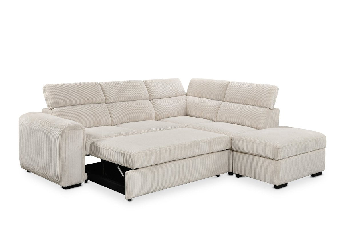 Canapé d'angle convertible avec coffre en velours côtelé épais beige ZENOVA - Angle droit - DécoInParis