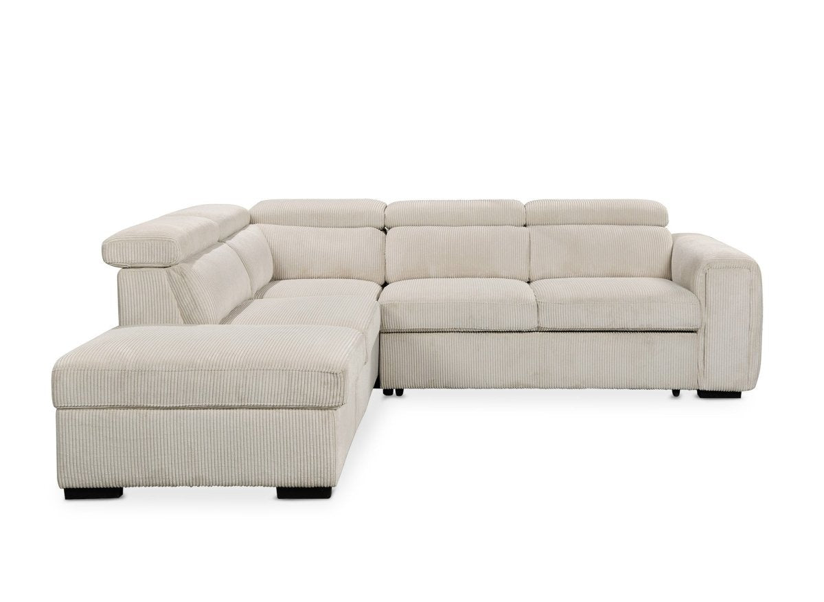 Canapé d'angle convertible avec coffre en velours côtelé épais beige ZENOVA - Angle gauche - DécoInParis