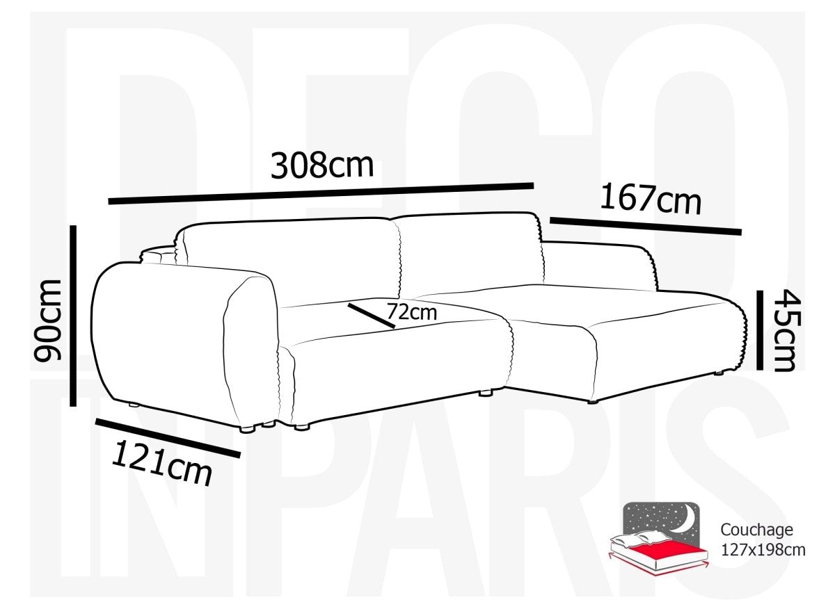 Canapé d'angle convertible avec coffre en velours gros côtelé doux beige TILDA - Angle droit - DécoInParis