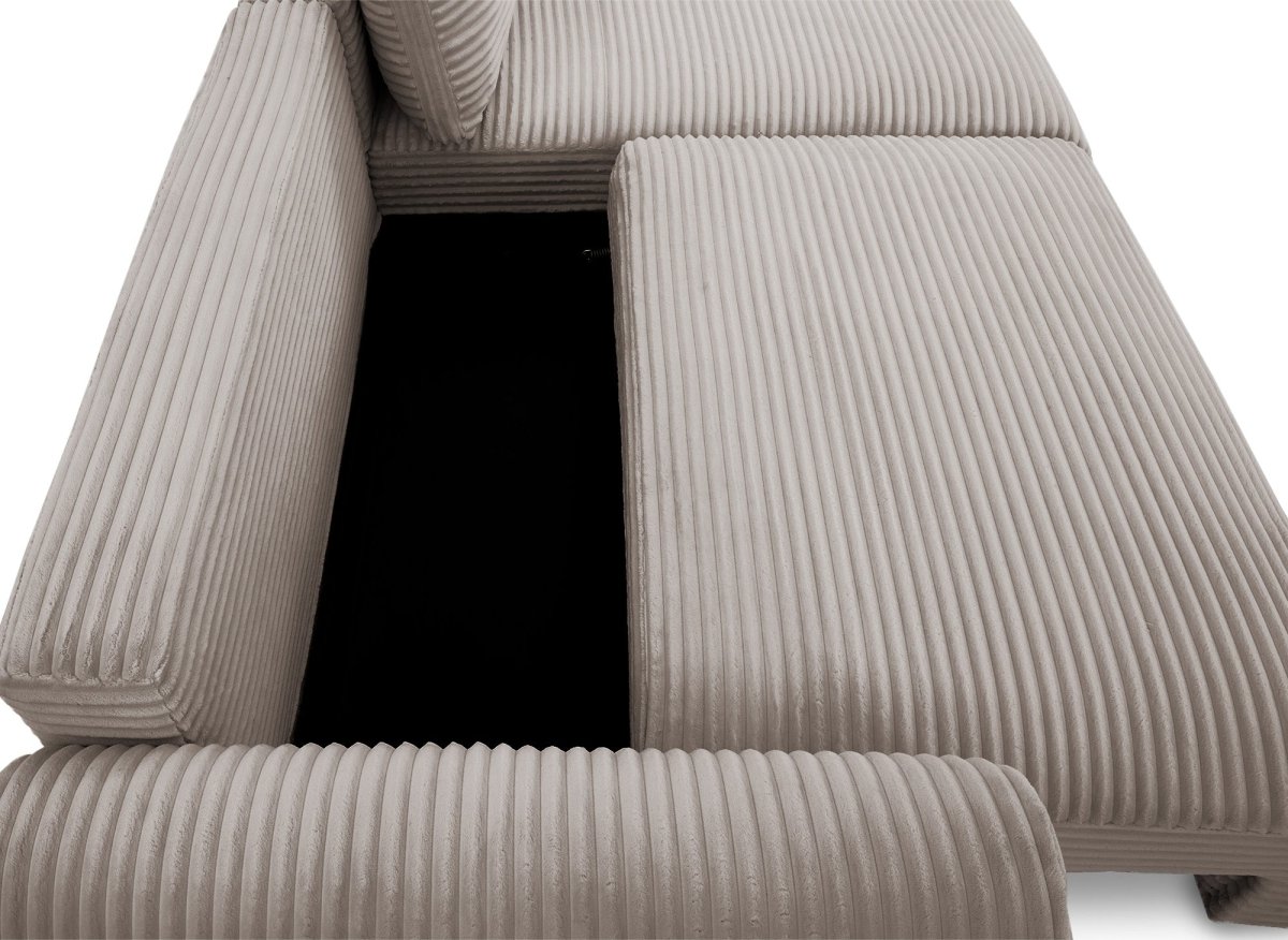 Canapé d'angle convertible avec coffre en velours gros côtelé doux taupe TILDA - Angle droit - DécoInParis