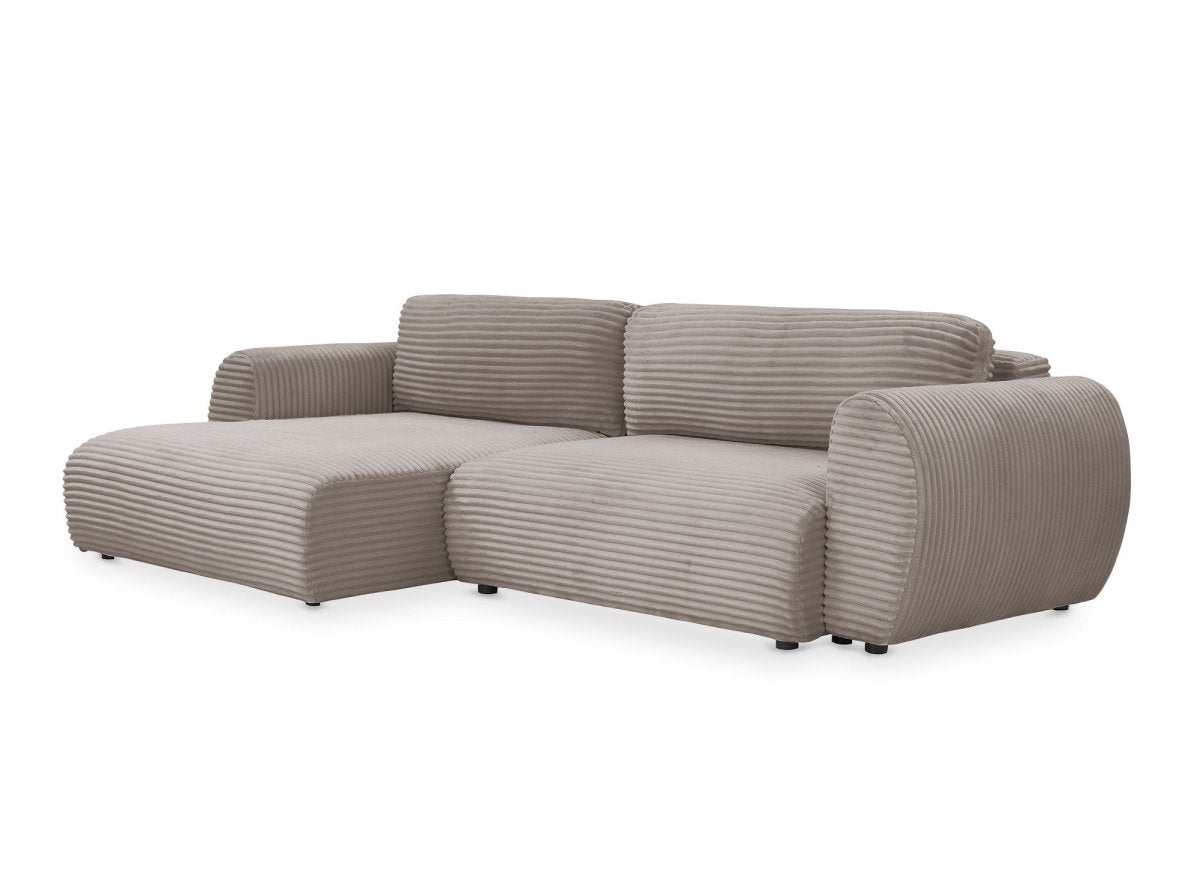 Canapé d'angle convertible avec coffre en velours gros côtelé doux taupe TILDA - Angle gauche - DécoInParis