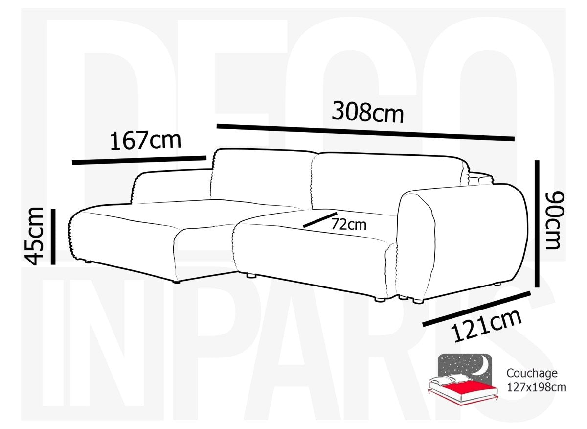 Canapé d'angle convertible avec coffre en velours gros côtelé doux taupe TILDA - Angle gauche - DécoInParis