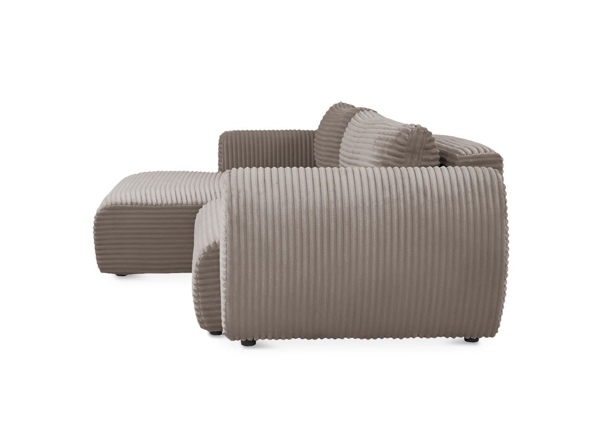 Canapé d'angle convertible avec coffre en velours gros côtelé doux taupe TILDA - Angle gauche - DécoInParis