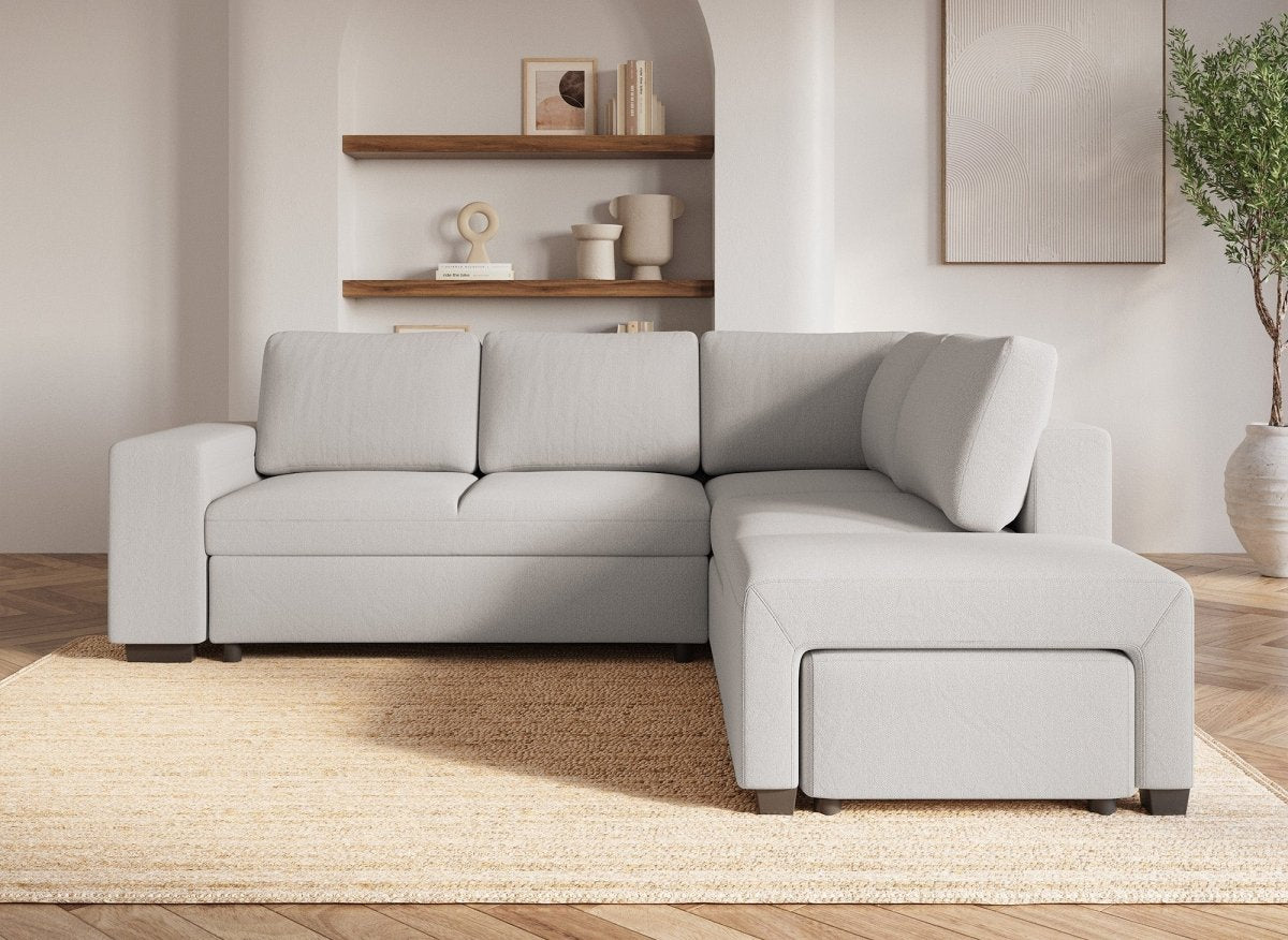 Canapé d'angle convertible en tissu beige ALBAN - Angle droit - DécoInParis