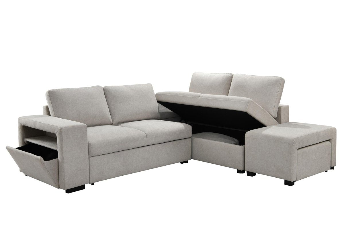 Canapé d'angle convertible en tissu beige ALBAN - Angle droit - DécoInParis