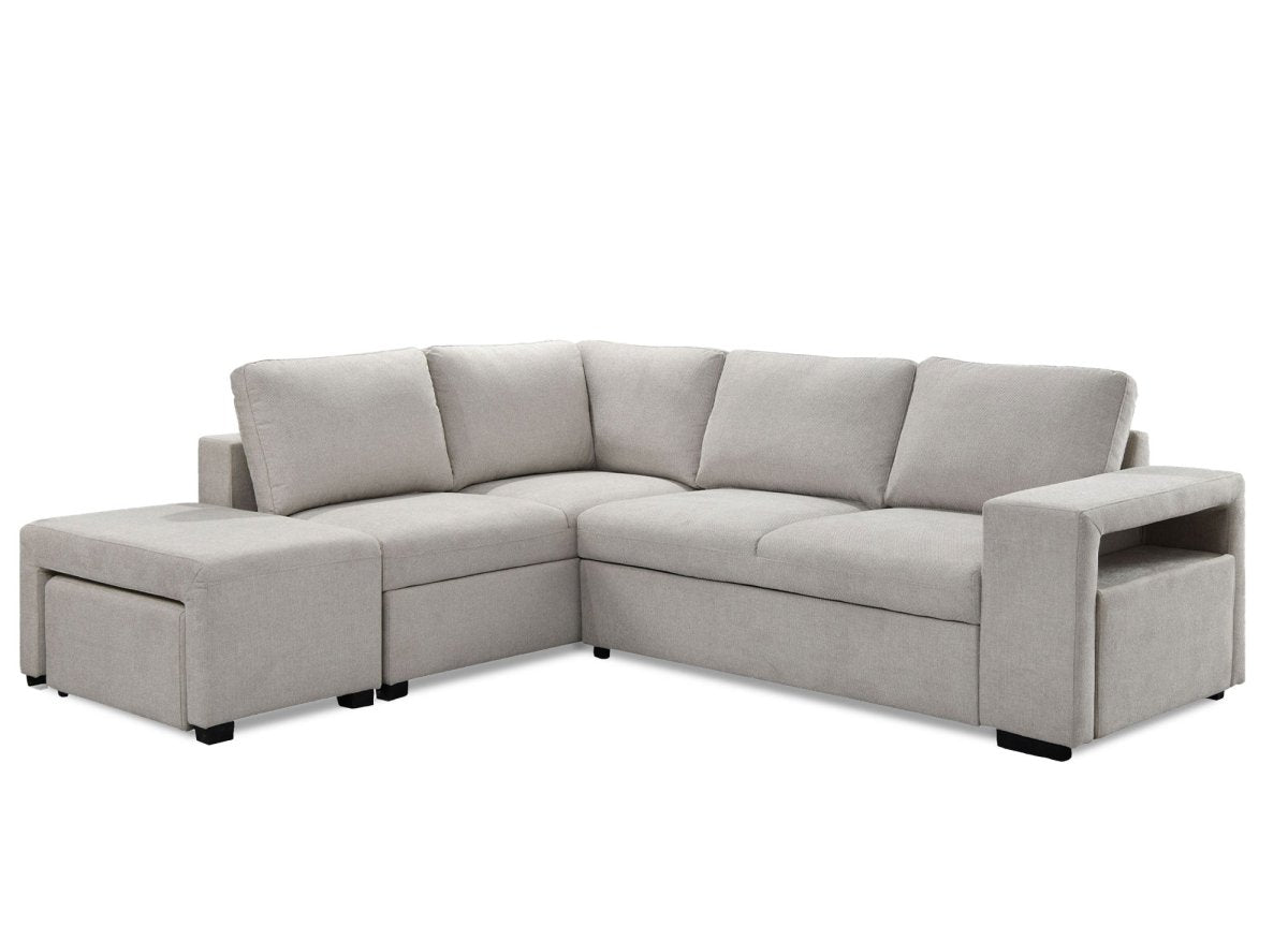 Canapé d'angle convertible en tissu beige ALBAN - Angle gauche - DécoInParis