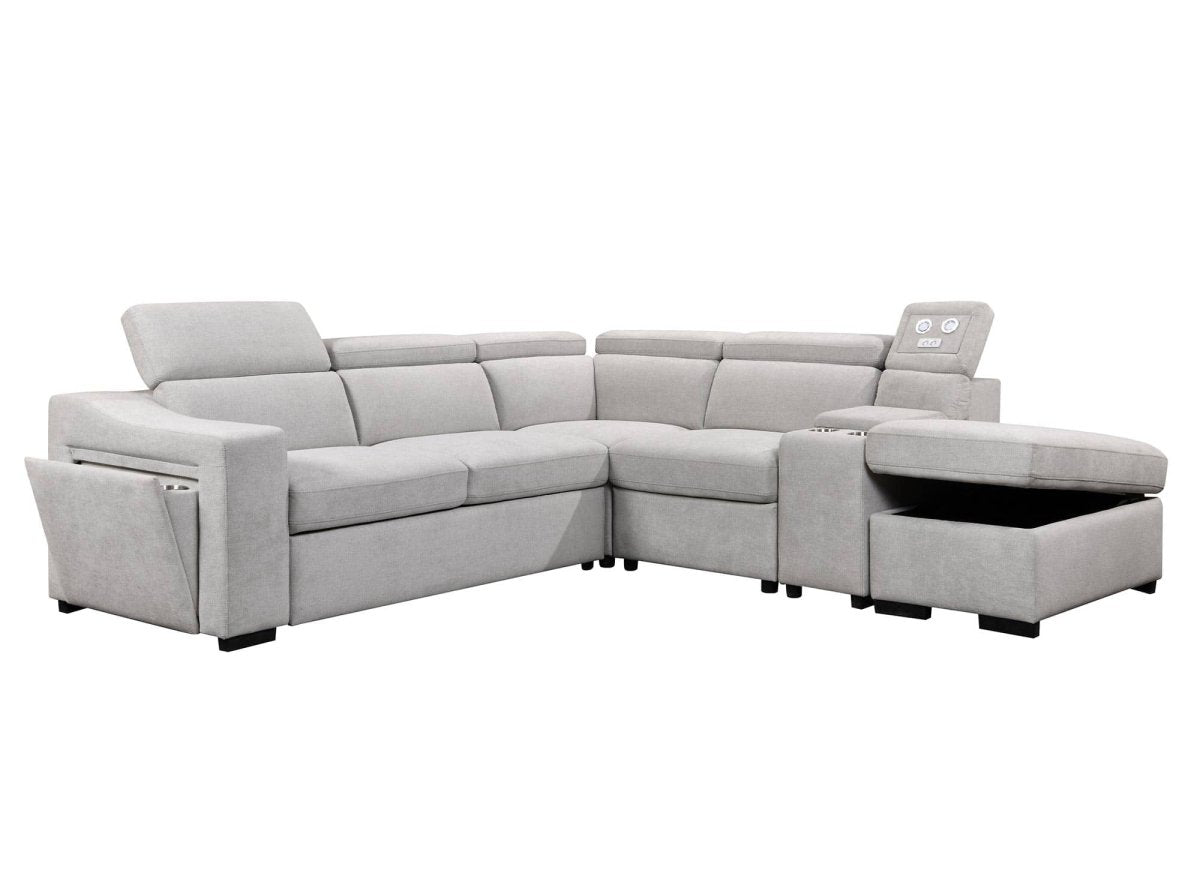 Canapé d'angle convertible en tissu beige DEREK XL - Angle droit - DécoInParis