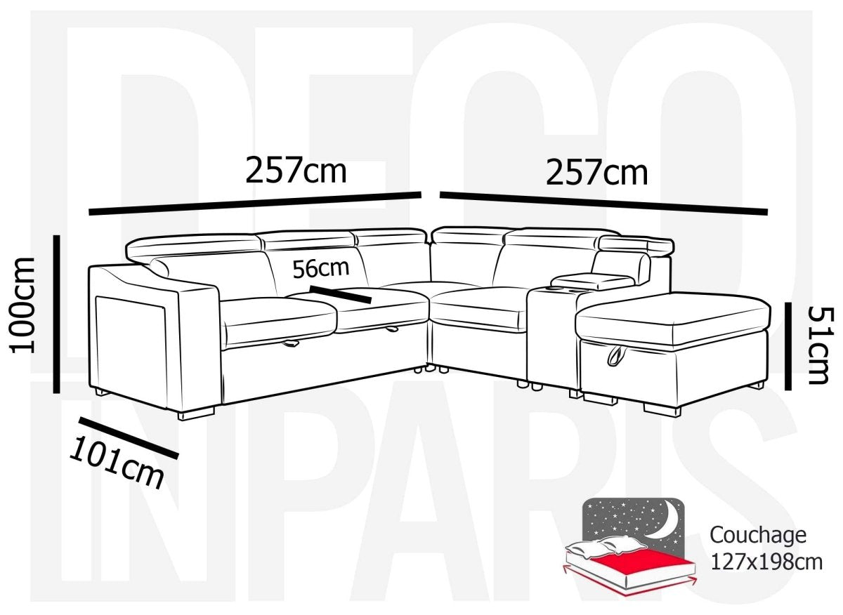 Canapé d'angle convertible en tissu beige DEREK XL - Angle droit - DécoInParis