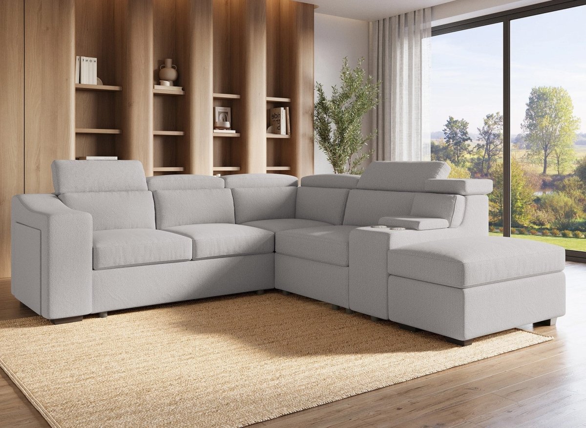 Canapé d'angle convertible en tissu beige DEREK XL - Angle droit - DécoInParis