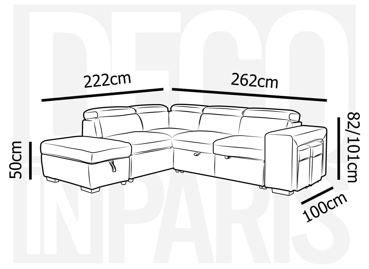 Canapé d'angle convertible en tissu gris DAVON - angle gauche - DécoInParis