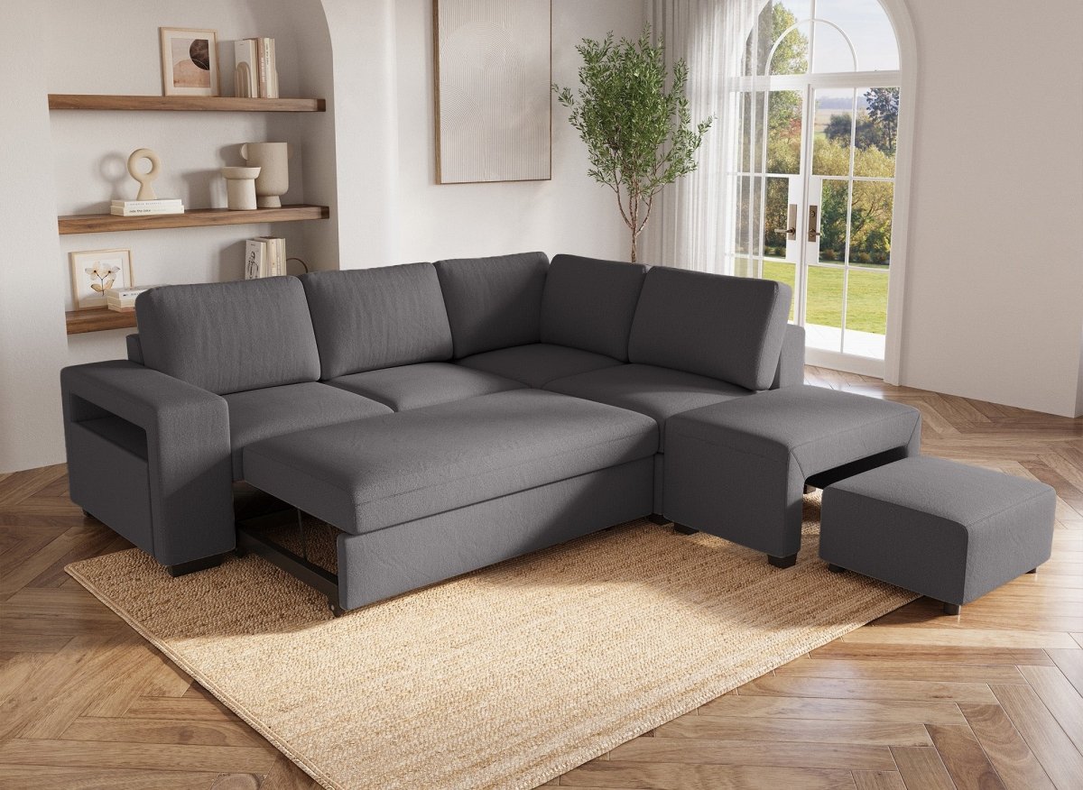 Canapé d'angle convertible en tissu gris foncé ALBAN - Angle droit - DécoInParis