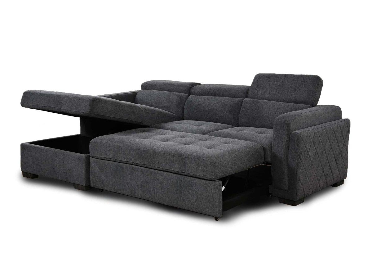 Canapé d'angle convertible en tissu gris foncé CHANDLER - Angle gauche - DécoInParis